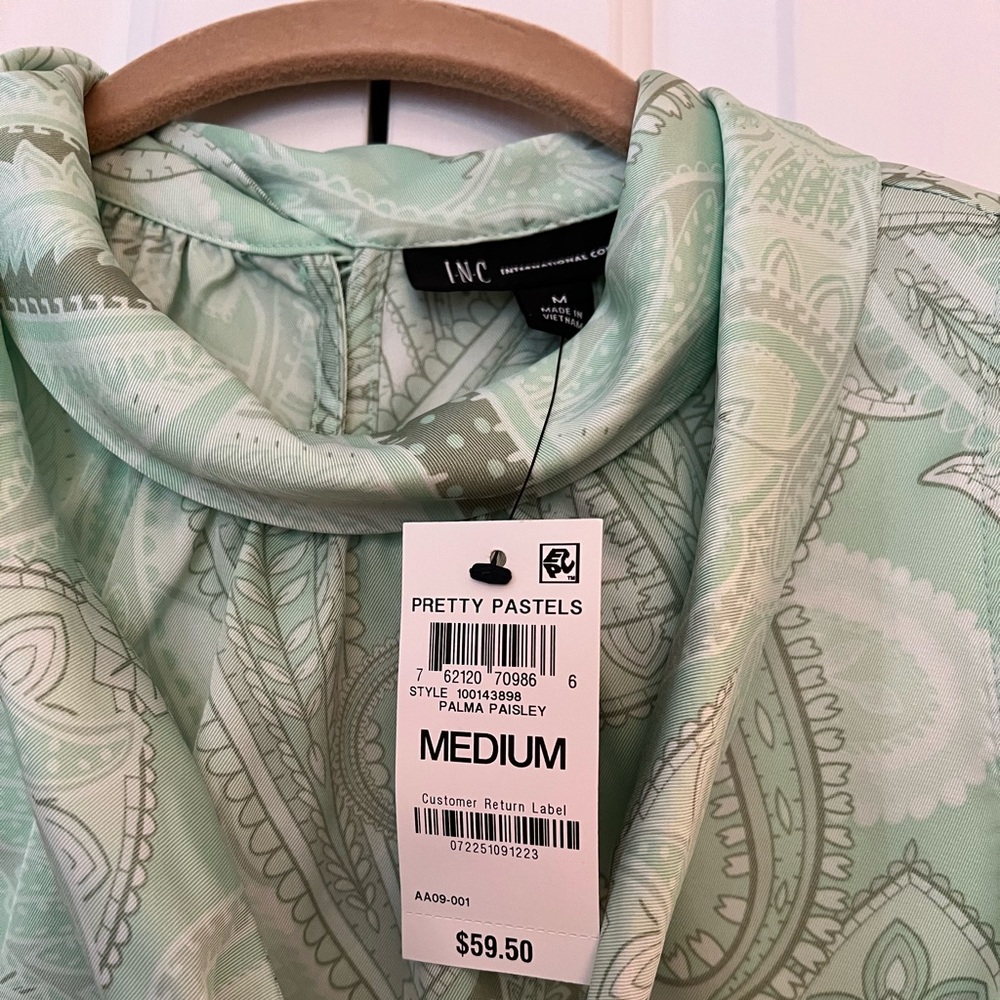 INC International Concepts Mint Paisley Sleeveless Blouse NWT Size M - Picture 3 of 10